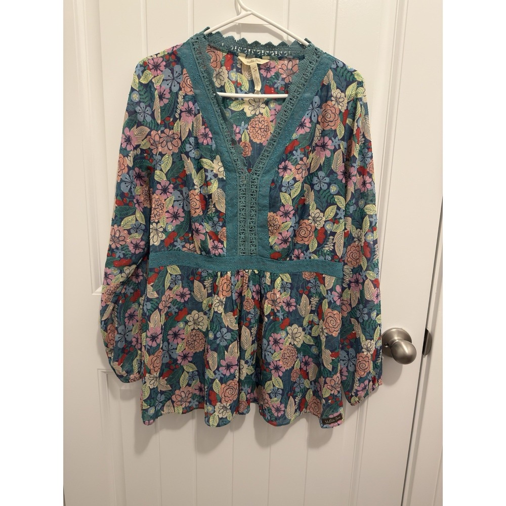 Matilda Jane Women's Green Floral Boho Top Size Large